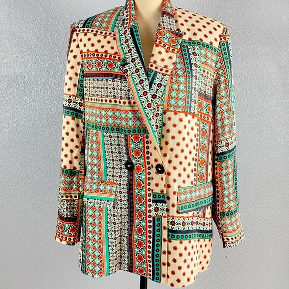 New Zara Multicolourer Satin Patchwork Print Flowing Blazer - Picture 15 of 17